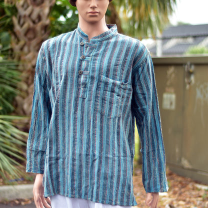 Men's Vintage Indian Heavy Cotton Hippie Ethnic Striped Tunic Shirt