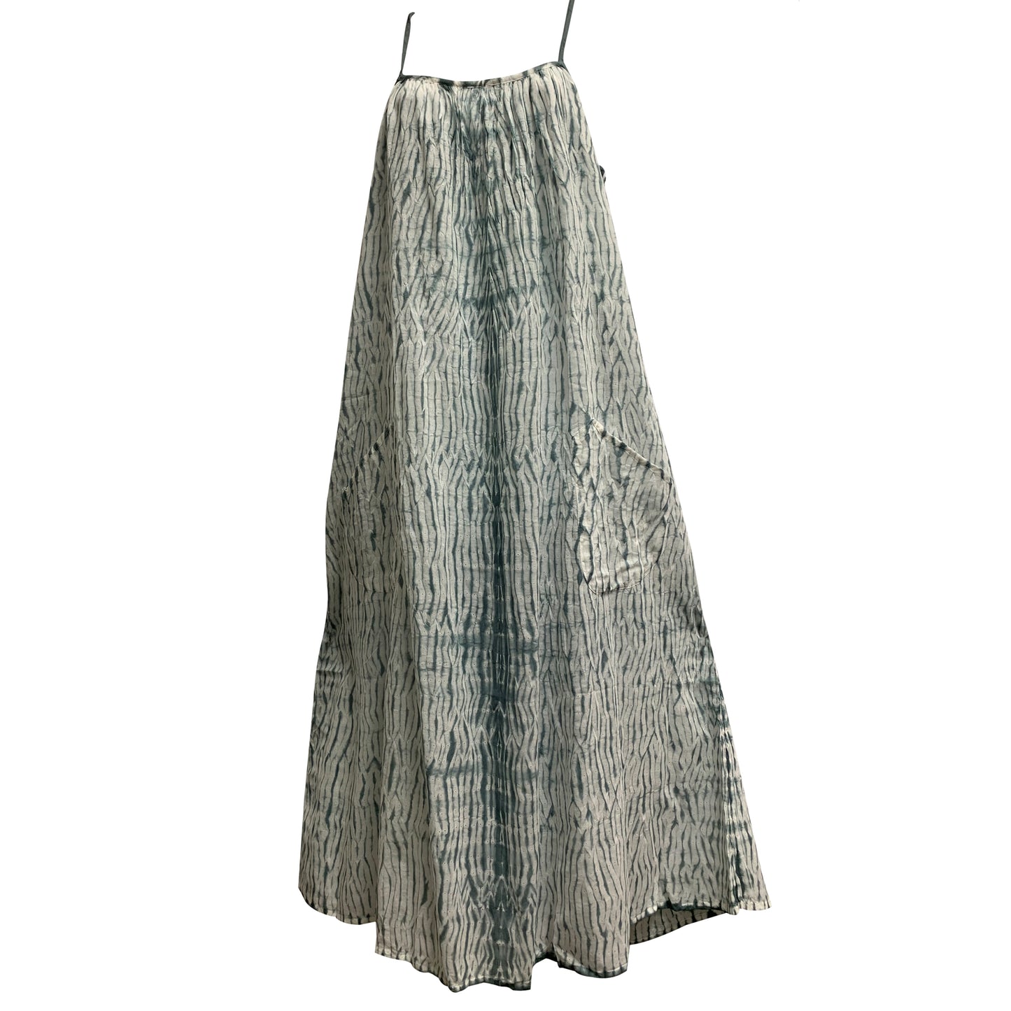 Gauze Cotton Shibori Tie-dye Spaghetti Strap Casual Summer boho Long Dress with Pockets Womens Plus Size Dress