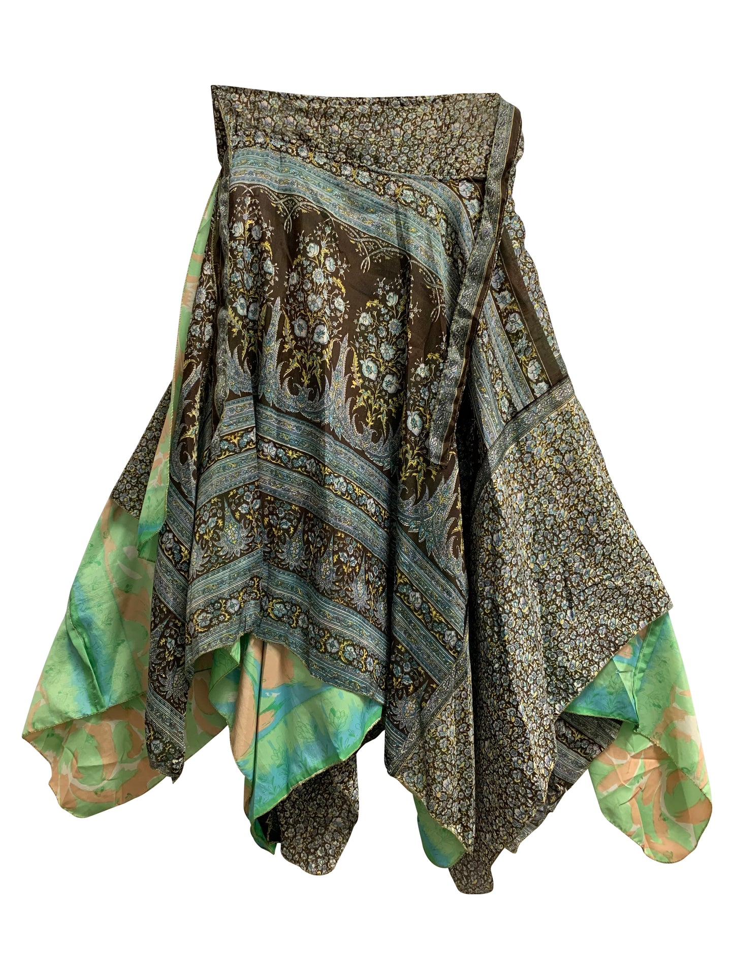Boho Sharkbite Hem Silk Reversible Wrap-Around Skirt - Ambali Fashion Skirts bohemian, boho, casual, ethnic, gypsy, hippie, indian, meditation, sixties, traditional, trendy