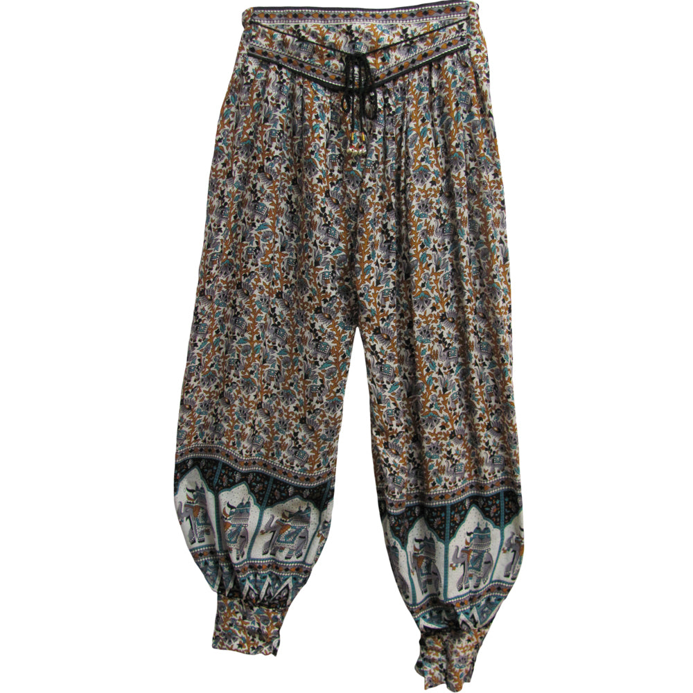 Indian Ethnic Bagroo Paisley Elephant Print Yoga Bohemian Harem Pants - Ambali Fashion Women's Pants 