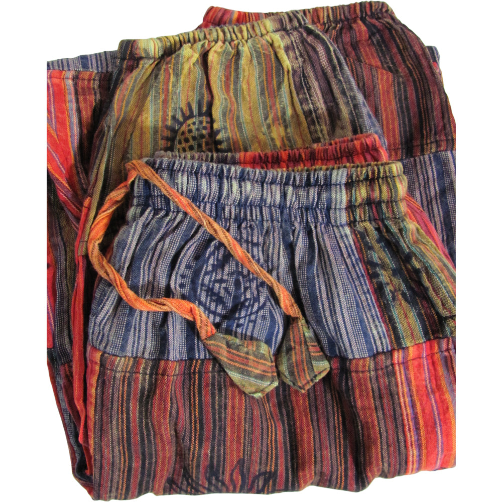 Mens Stonewashed Cotton Bohemian Vintage Yoga Ethnic Print Patchwork Harem Pants #2 - Ambali Fashion Men's Pants 