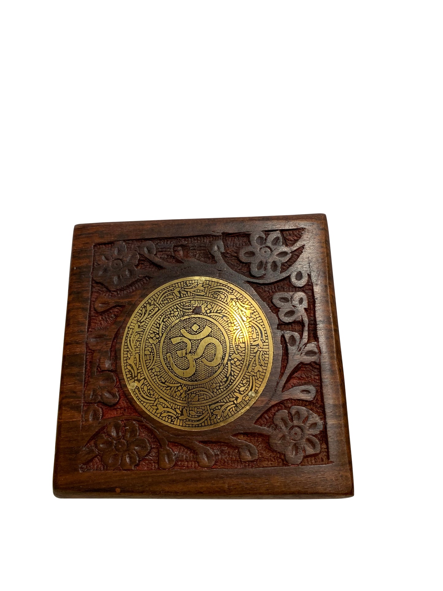 Indian Vintage Hand Carved Hand Made Yoga Ethnic celtic Brass Chakra Jewelry Trinket Gift Decoration Shisham Wooden Treasure Box