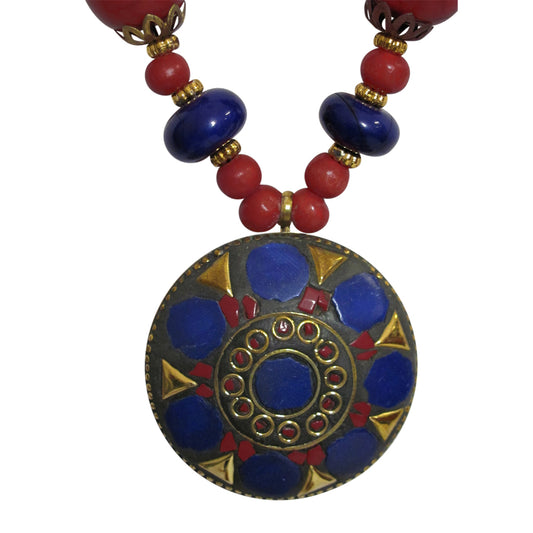Handmade Lapis Coral Nepali Gypsy Bohemian Tibetan Long Bead Necklace - Ambali Fashion Necklaces 