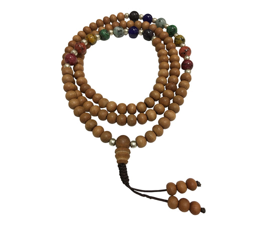 Handmade Genuine Sandalwood Tibetan Seven Chakra Yoga Meditation Mala Prayer Bead Necklace - Ambali Fashion Necklaces 