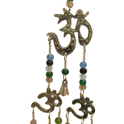 Brass Three Om/Ohm Decorative Seven Bell Wind Chime w/ Beads - Ambali Fashion Wind Chimes 