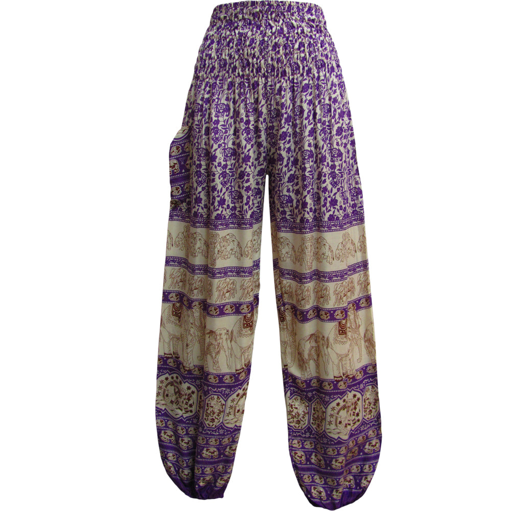 Purple Lovely Elephant Harem Pants - Lamsri Bohemian