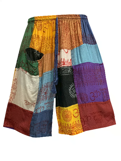 Unisex Hippie Boho Bohemian Indian Ethnic Print Handmade Patchwork Multicolor Shorts