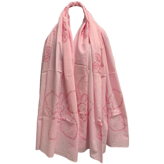 Cotton Embroidered Long Fashion Pink Floral Scarf Stole JK115