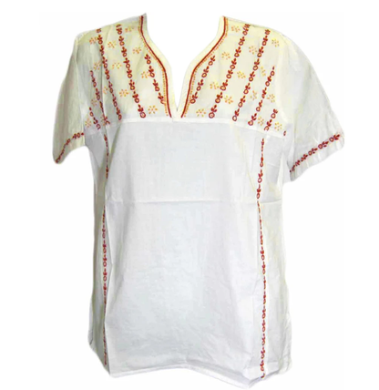 Womens Hand Embroidered boho pure Cotton Short Sleeve Kurti Tunic Blouse White Top