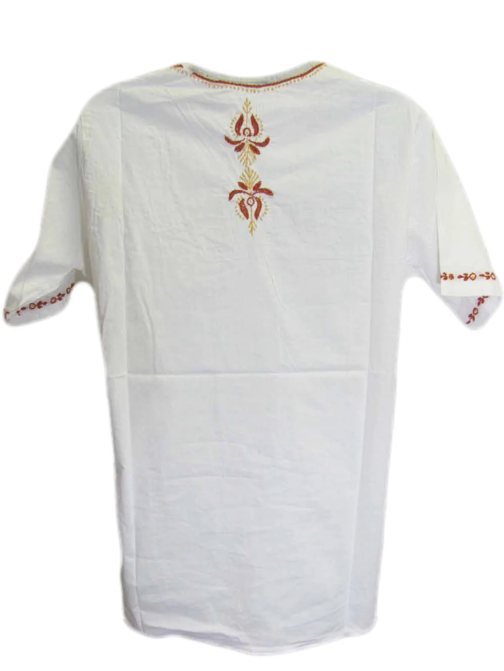 Womens Hand Embroidered boho pure Cotton Short Sleeve Kurti Tunic Blouse White Top