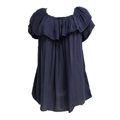 Women's Boho Bohemian Ruffled Spaghetti Strap Drop Shoulder Peasant Blouse Tube Top