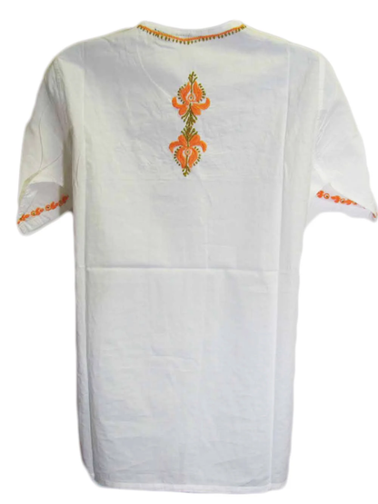 Womens Hand Embroidered boho pure Cotton Short Sleeve Kurti Tunic Blouse White Top