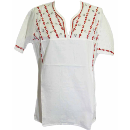 Womens Hand Embroidered boho pure Cotton Short Sleeve Kurti Tunic Blouse White Top