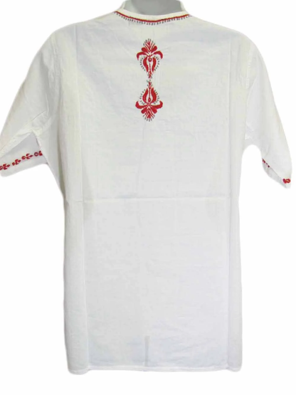 Womens Hand Embroidered boho pure Cotton Short Sleeve Kurti Tunic Blouse White Top