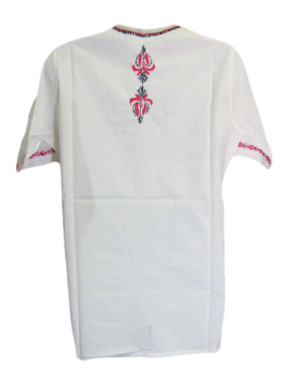 Womens Hand Embroidered boho pure Cotton Short Sleeve Kurti Tunic Blouse White Top