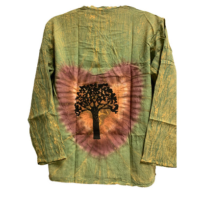 Bohemian Cotton Yoga Tie-Dye Tree of Life Mens Kurta Tunic (Green)
