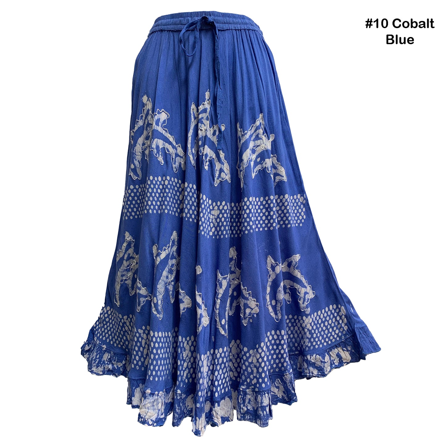 Bohemian Indian Ethnic Batik Print Embroidered Mid-Length Long Ruffled Skirt Boho Midi Skirt