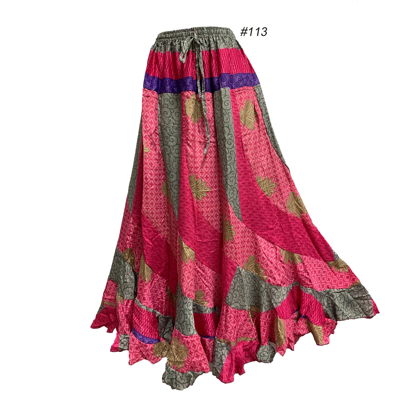 Boho Handmade Fair Trade Indian Silk Sari Ruffled Long Patchwork Skirt