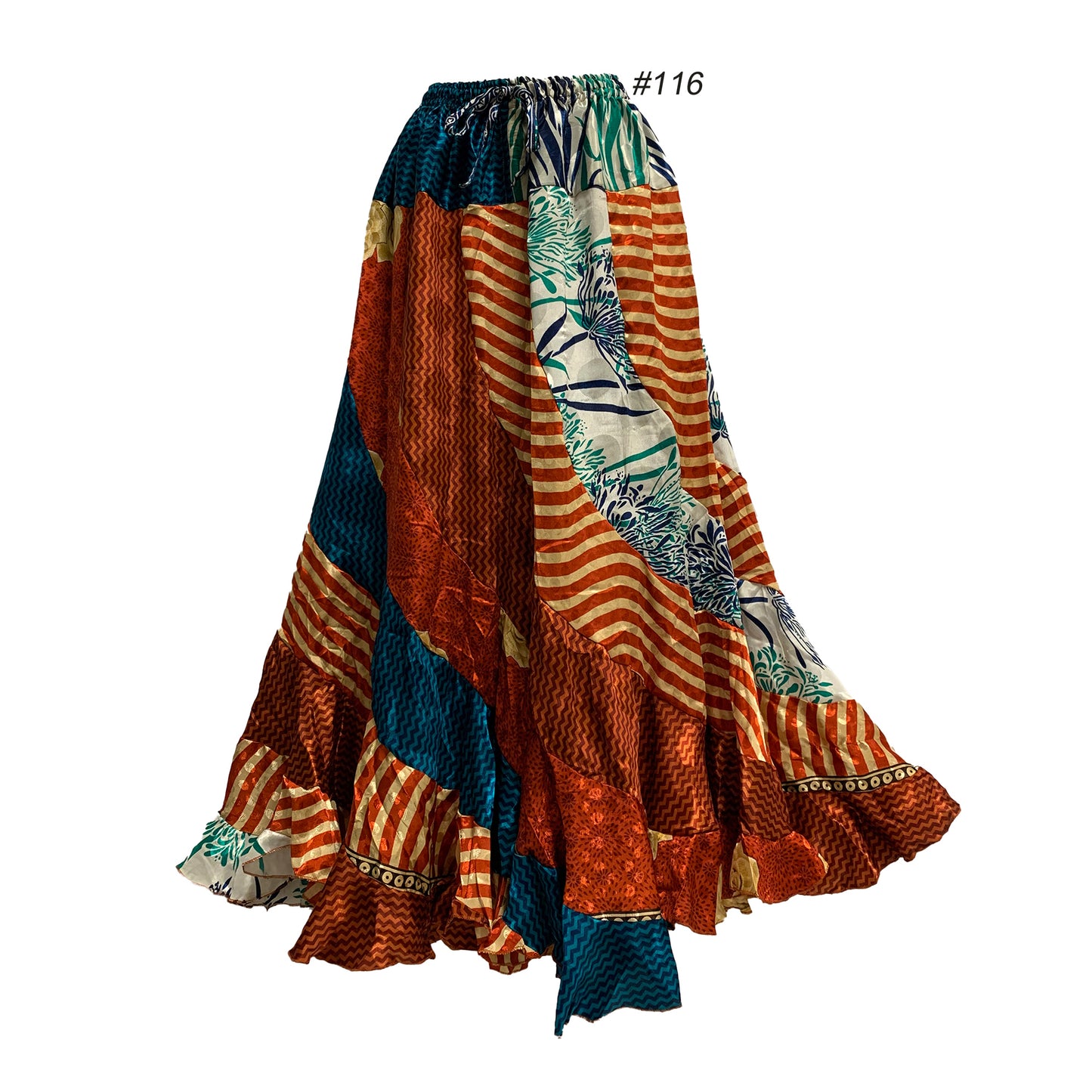 Boho Handmade Fair Trade Indian Silk Sari Ruffled Long Patchwork Skirt
