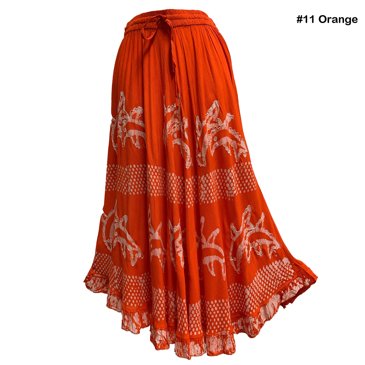 Bohemian Indian Ethnic Batik Print Embroidered Mid-Length Long Ruffled Skirt Boho Midi Skirt