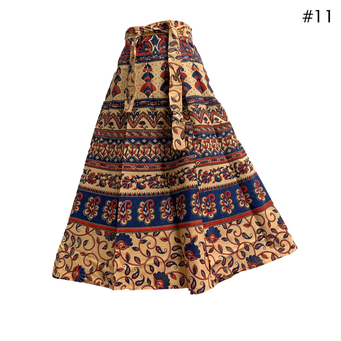 Boho Indian Ethnic Printed Wrap Around Mid Length Midi Pure Cotton Skirt
