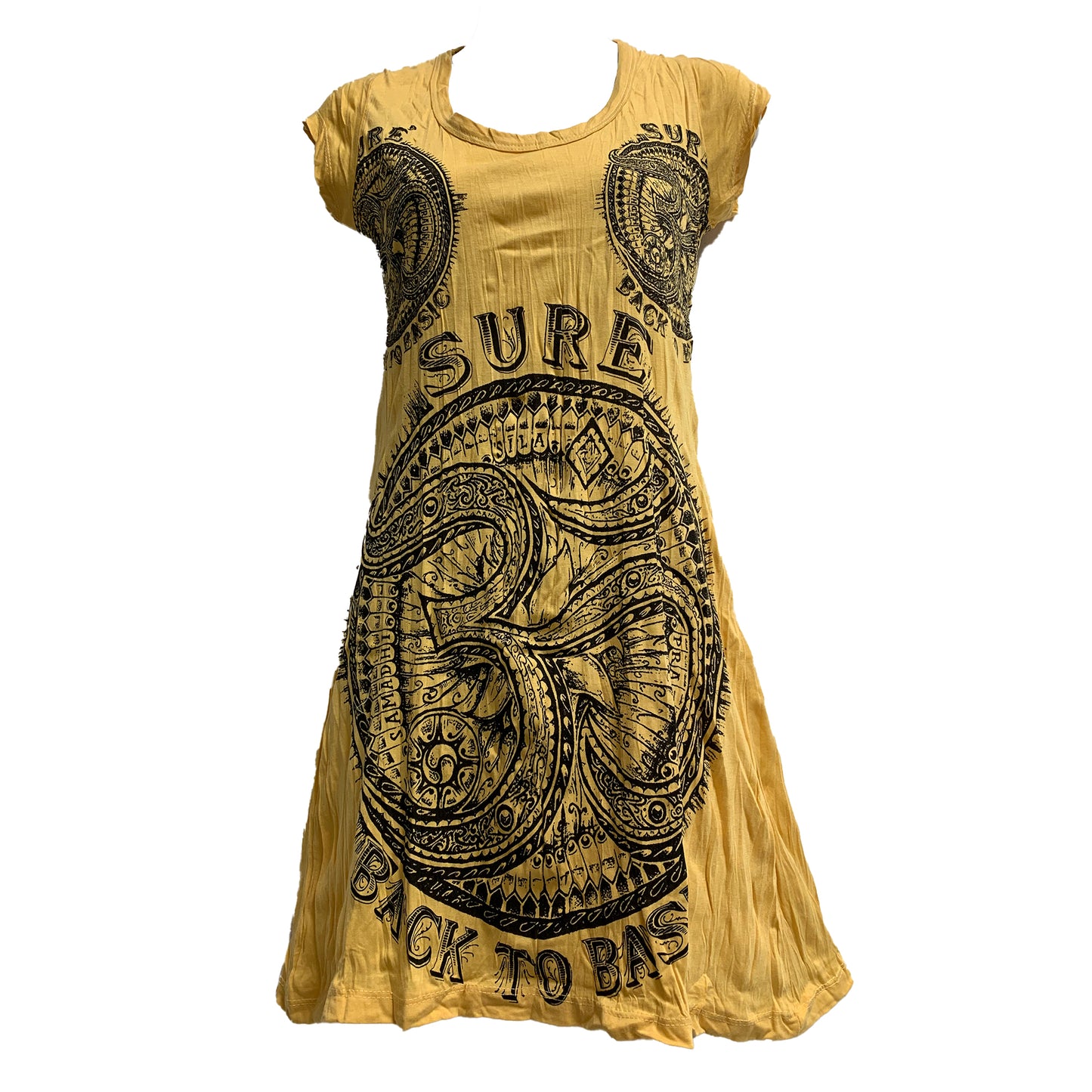 SURE Hippie Yoga Om Crinkled Cotton Short-Sleeve Tunic Dress T-Shirt #146