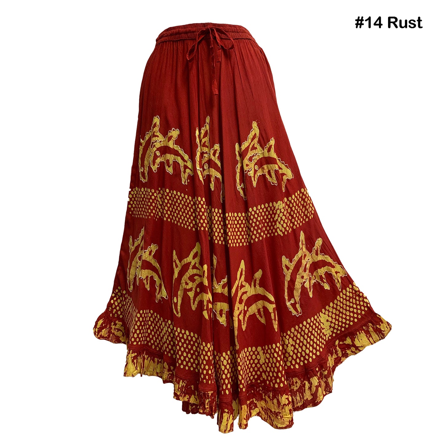 Bohemian Indian Ethnic Batik Print Embroidered Mid-Length Long Ruffled Skirt Boho Midi Skirt