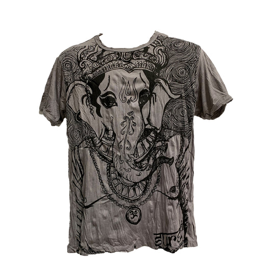 Sure Men's Ganesh Yoga Hippie Boho Gray Crinkled Cotton T-Shirt #14