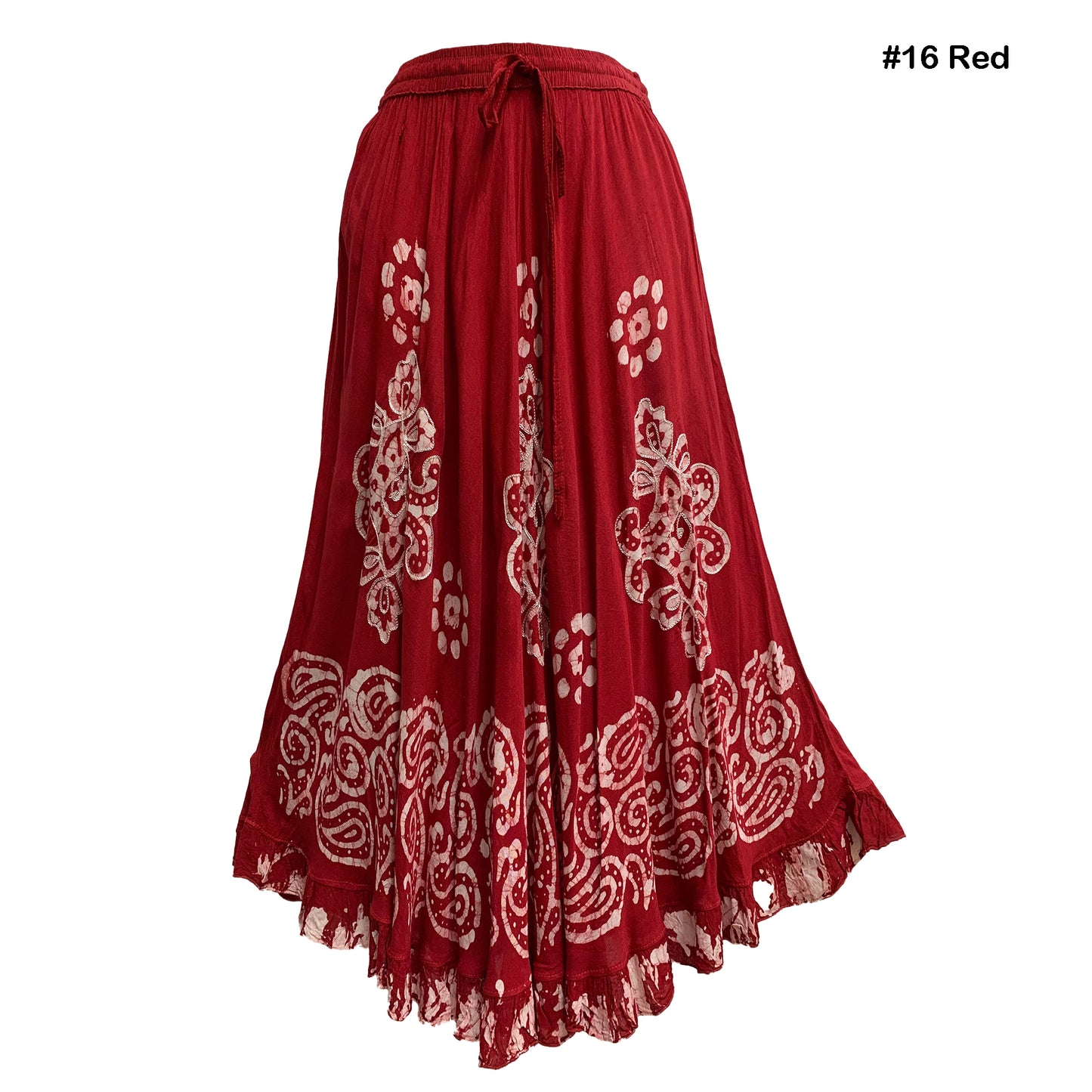 Bohemian Indian Ethnic Batik Print Embroidered Mid-Length Long Ruffled Skirt Boho Midi Skirt