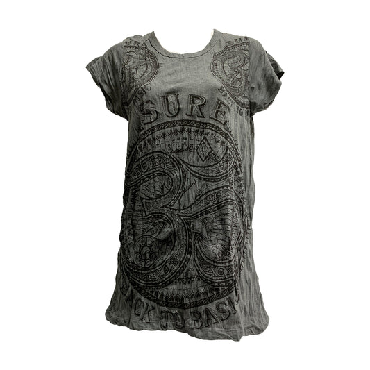 SURE Hippie Yoga Om Crinkled Cotton Short-Sleeve T-Shirt Blouse #172
