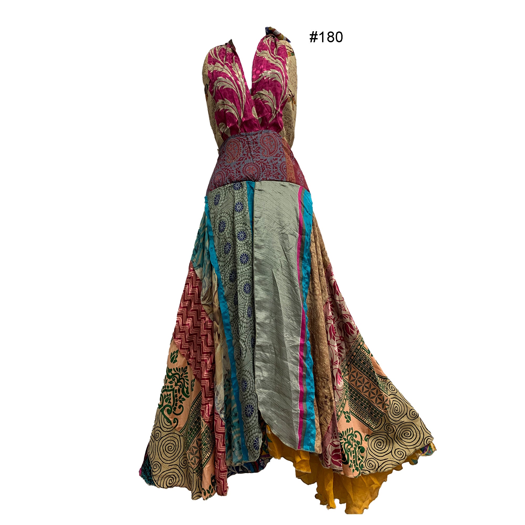 Boho Handmade Patchwork Halter Neck Silk Sari Dress | Ethnic Women Dresses USA & Canada Ambali Fashion Boho Handmade Patchwork Halter Neck Silk Sari Dress | Ethnic Women Dresses USA & Canada Ambali Fashion