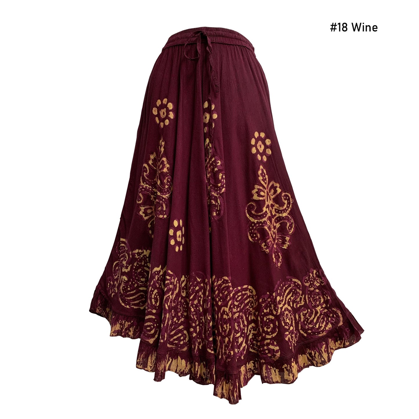 Bohemian Indian Ethnic Batik Print Embroidered Mid-Length Long Ruffled Skirt Boho Midi Skirt