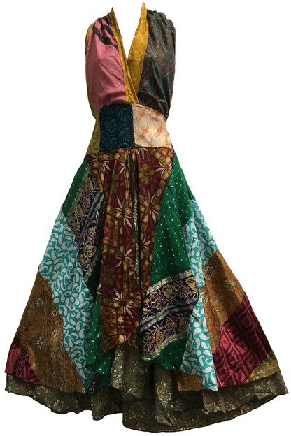 Assorted Boho Halter Neck Silk Sari Dress