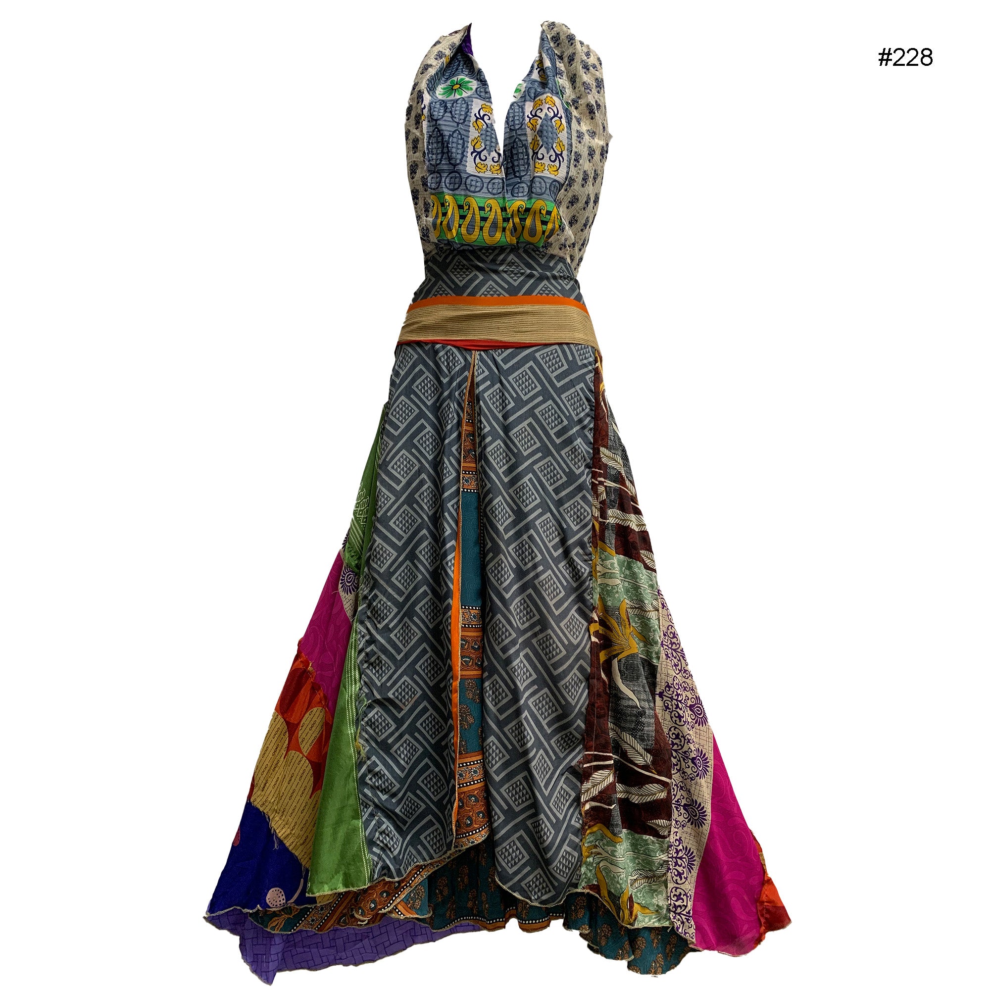 Boho Handmade Patchwork Halter Neck Silk Sari Dress | Ethnic Women Dresses USA & Canada Ambali Fashion Boho Handmade Patchwork Halter Neck Silk Sari Dress | Ethnic Women Dresses USA & Canada Ambali Fashion