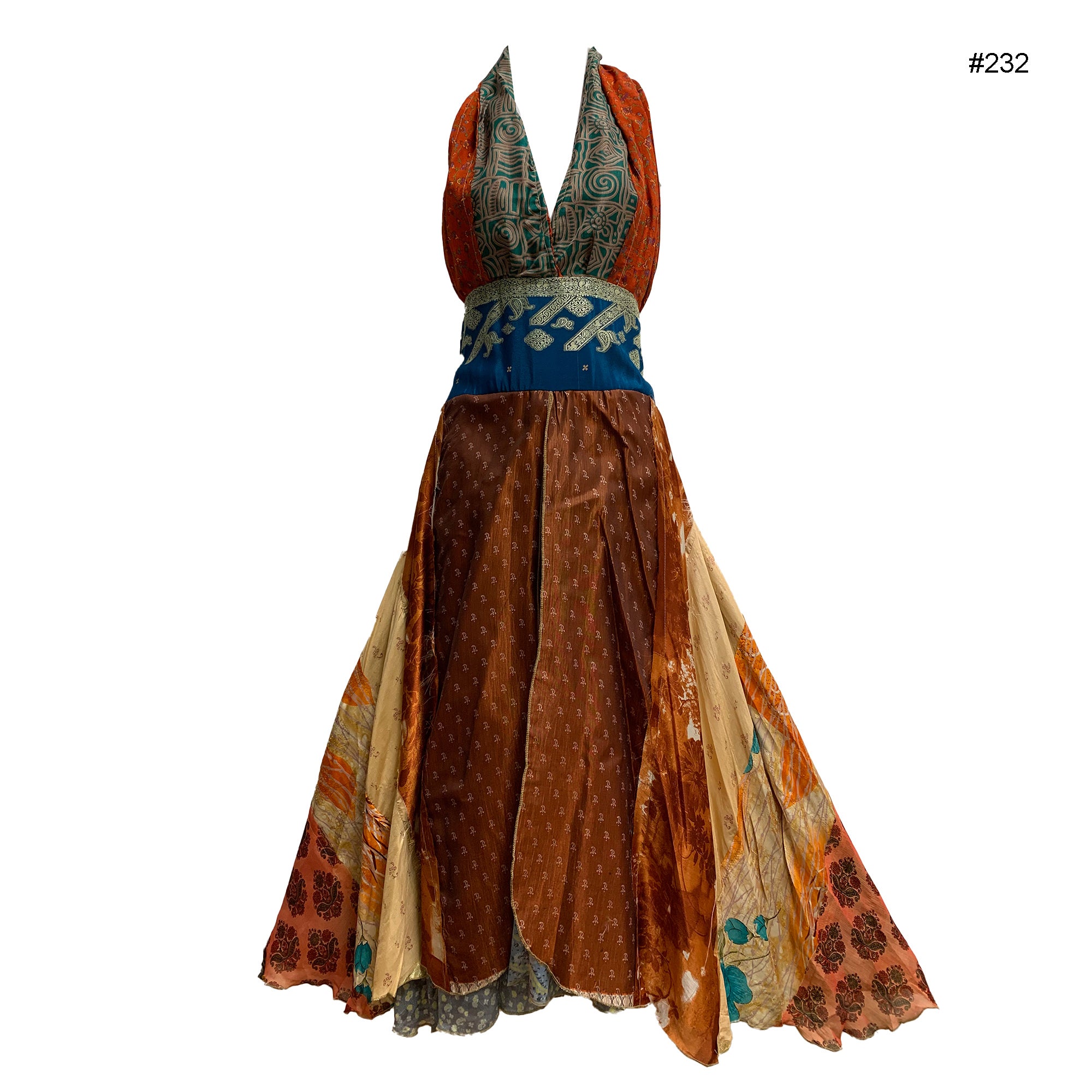 Boho Handmade Patchwork Halter Neck Silk Sari Dress Boho Handmade Patchwork Halter Neck Silk Sari Dress