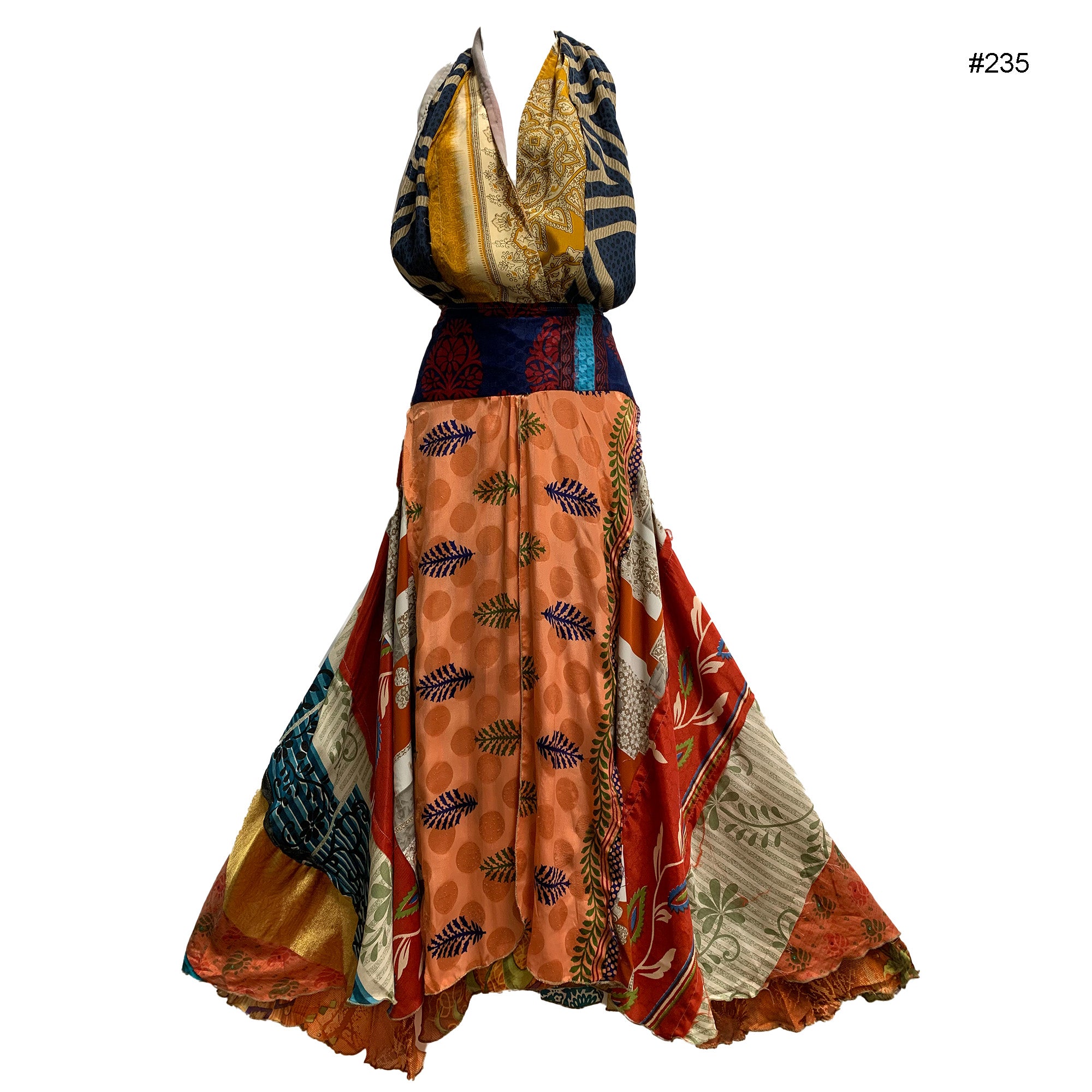 sari silk dress Boho Handmade Patchwork Halter Neck Silk Sari Dress