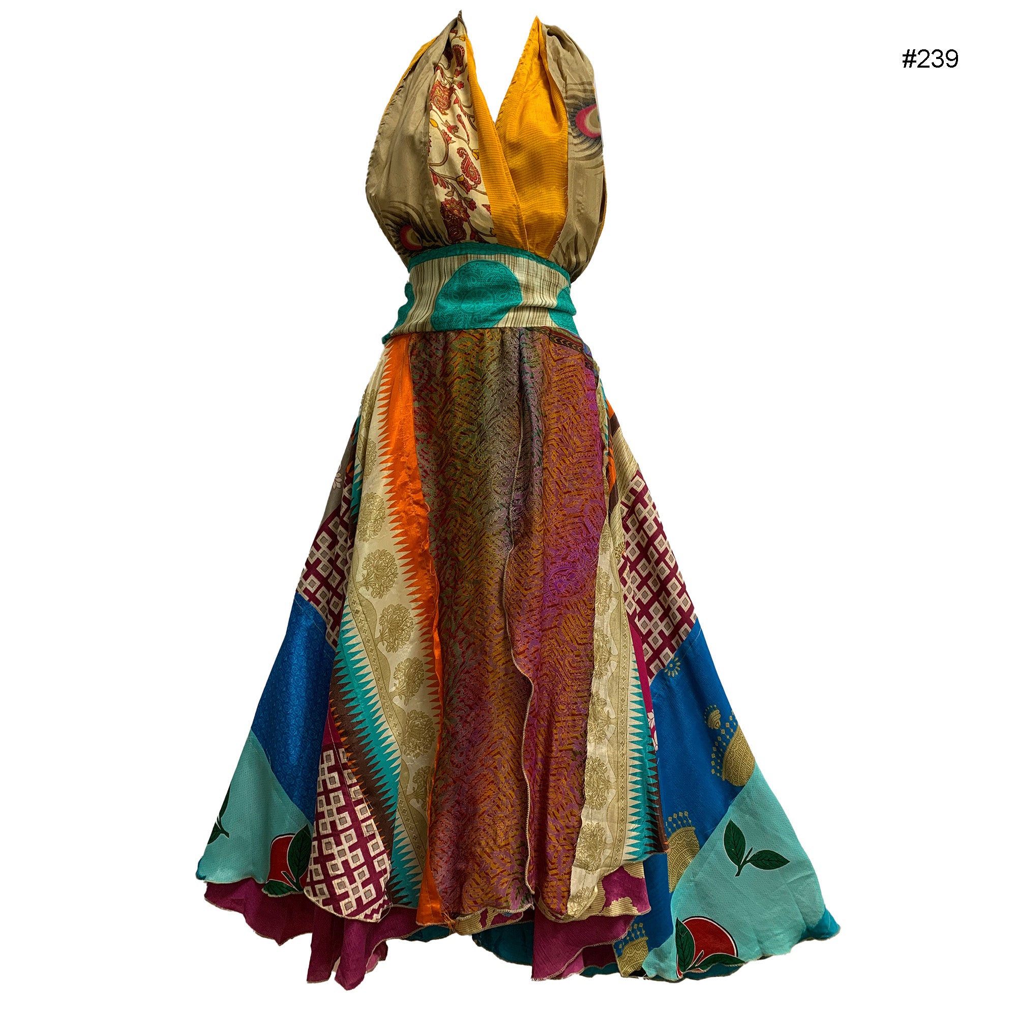 Boho Handmade Patchwork Halter Neck Silk Sari Dress Boho Handmade Patchwork Halter Neck Silk Sari Dress