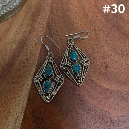 Bohemian Gypsy Vintage Tibetan Silver Yoga Turquoise Dangling Hook Earrings #30