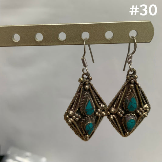 Bohemian Gypsy Vintage Tibetan Silver Yoga Turquoise Dangling Hook Earrings #30