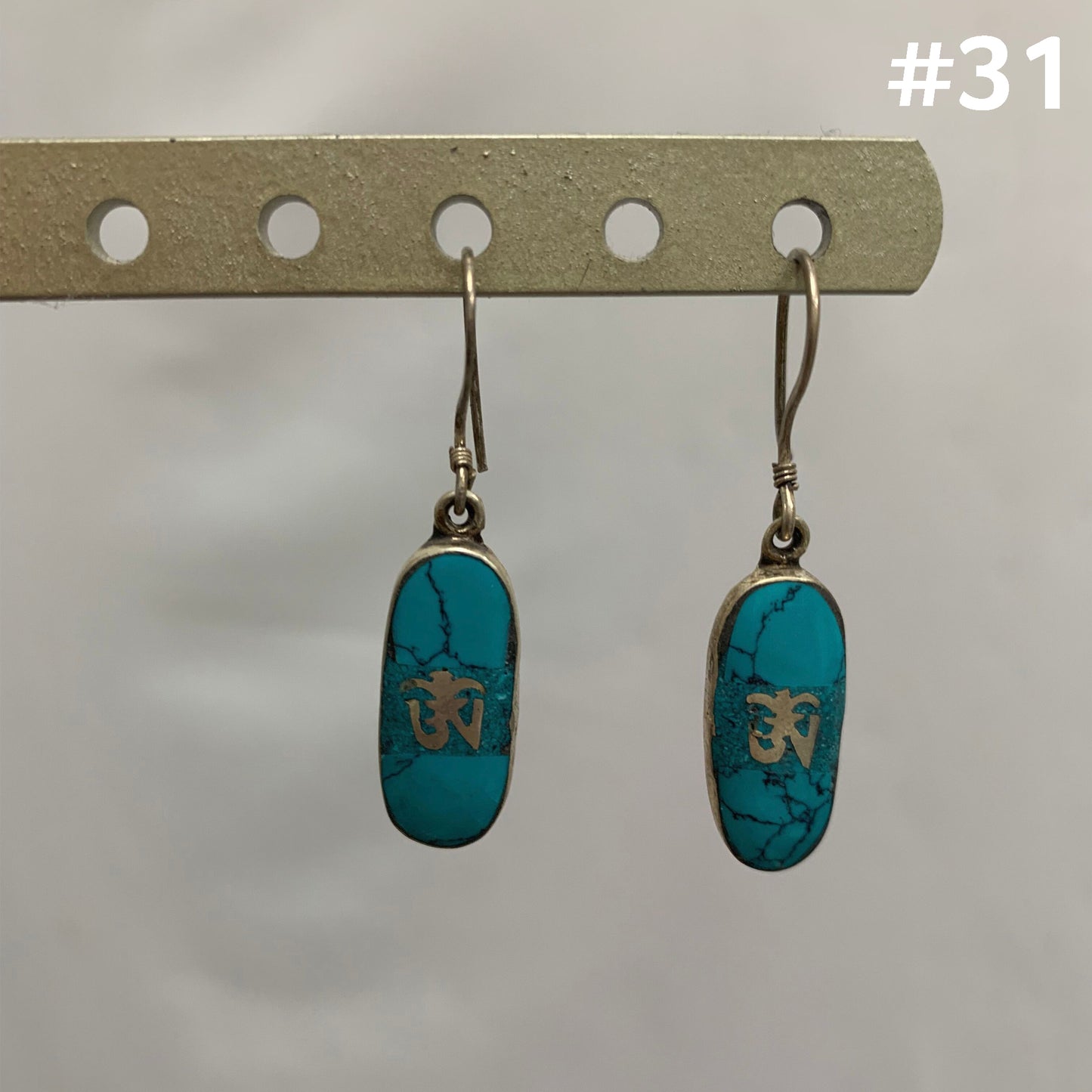 Bohemian Gypsy Indian Vintage Tibetan Turquoise Silver Tone Om Earrings #31