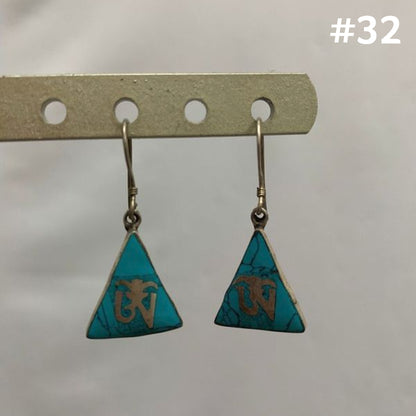 Bohemian Gypsy Indian Vintage Tibetan Turquoise Silver Tone Om Earrings #32