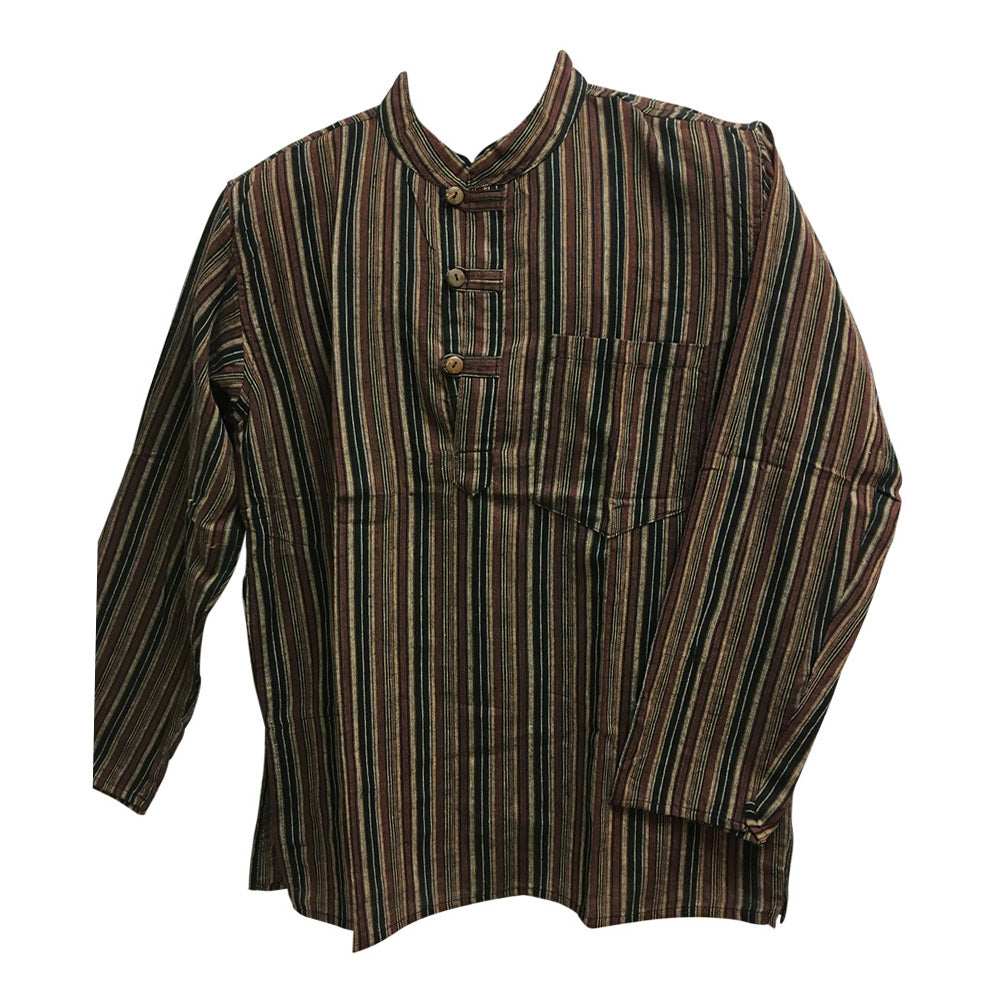 Men Indian Cotton Sixties Tunic Long Sleeve Bohemian Shirt