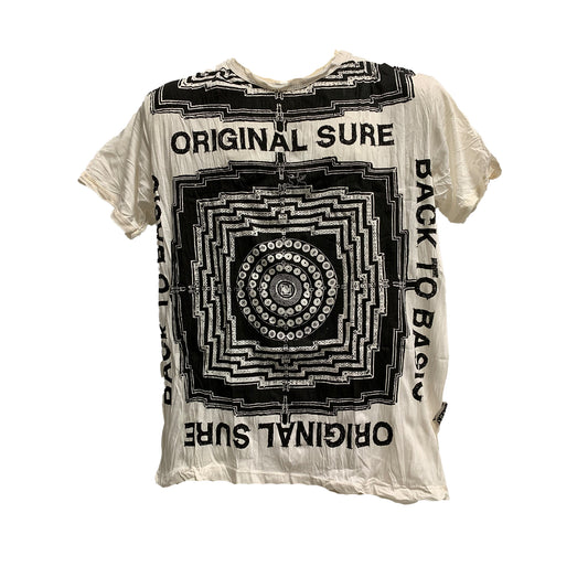 Sure Men's Black/White Mandala Yantra Hippie Boho Crinkled Cotton T-Shirt #76