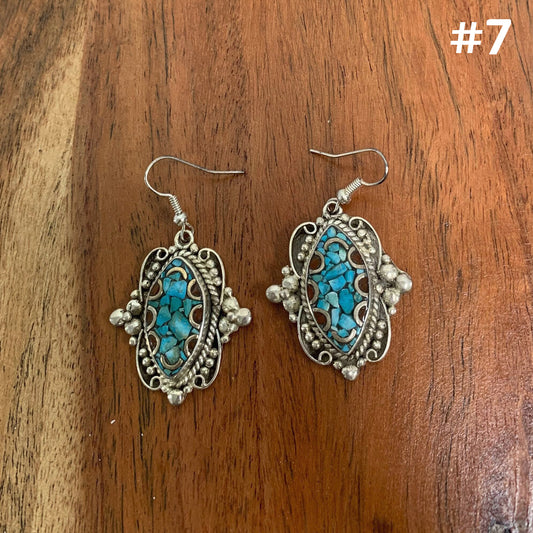 Bohemian Gypsy Vintage Tibetan Silver Yoga Coral & Turquoise Dangling Hook Earrings #7