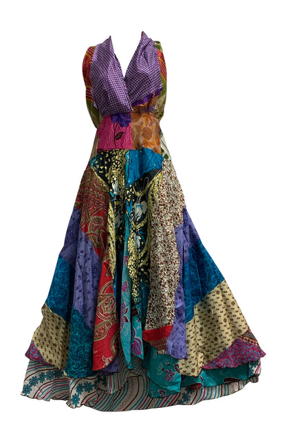 Assorted Boho Halter Neck Silk Sari Dress
