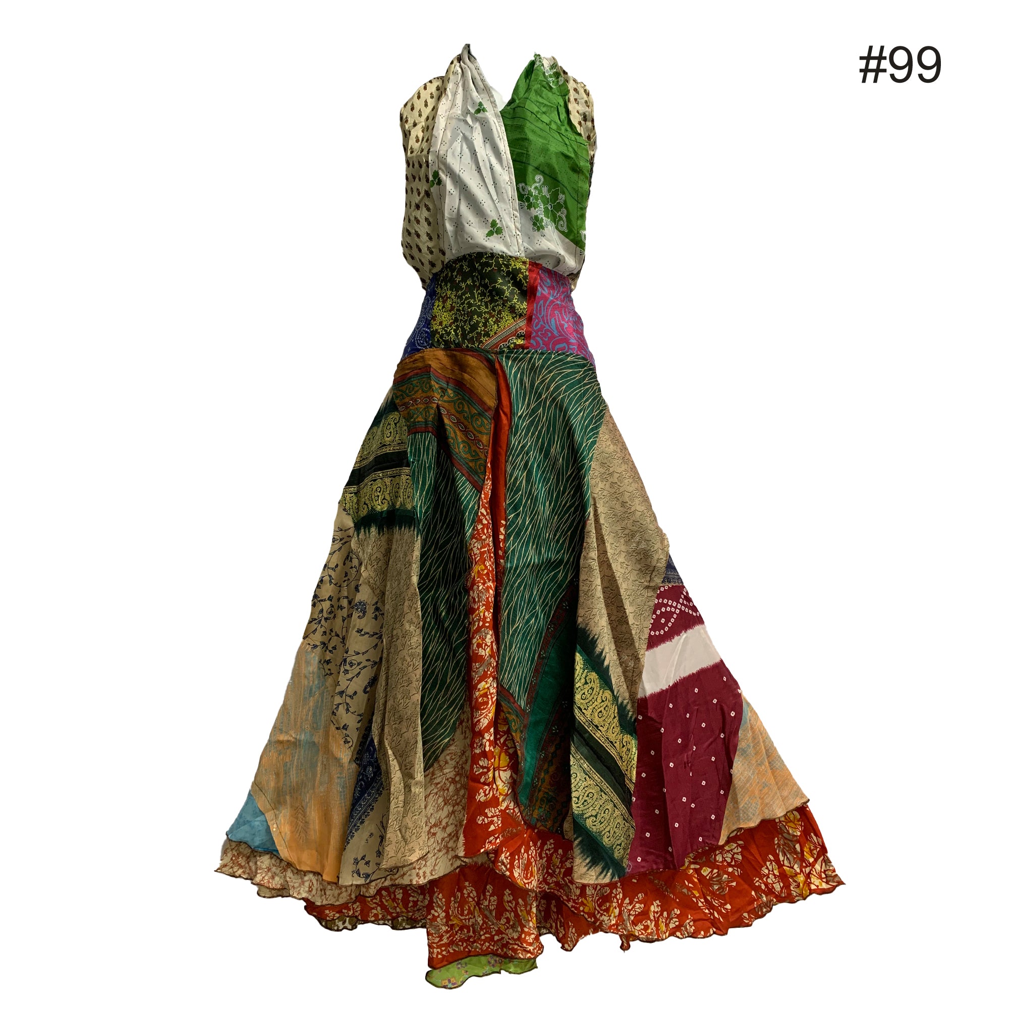 Boho Handmade Patchwork Halter Neck Silk Sari Dress Boho Handmade Patchwork Halter Neck Silk Sari Dress