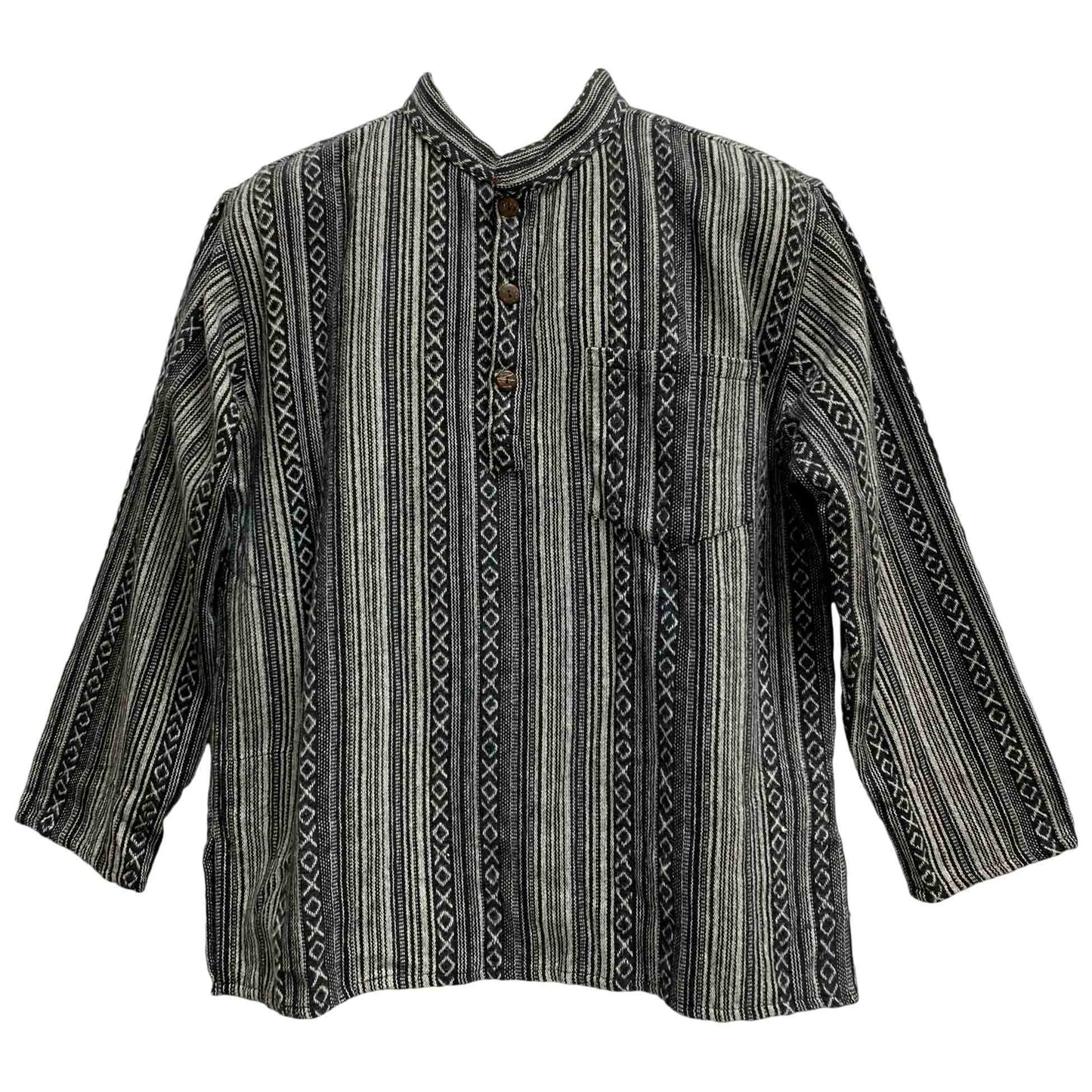 Men's Vintage Indian Ethnic Heavy Cotton Long Sleeve Striped Hippie Boho Shirt Kurta Tunic