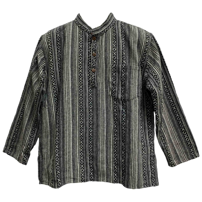 Men's Vintage Indian Ethnic Heavy Cotton Long Sleeve Striped Hippie Boho Shirt Kurta Tunic