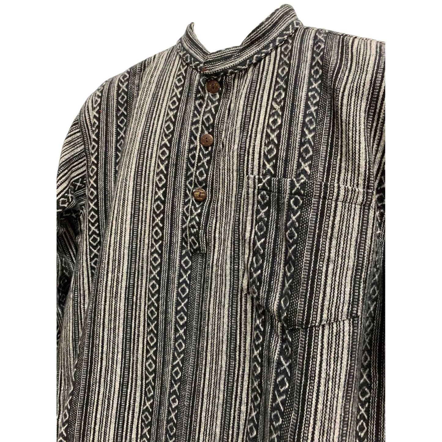 Men's Vintage Indian Ethnic Heavy Cotton Long Sleeve Striped Hippie Boho Shirt Kurta Tunic