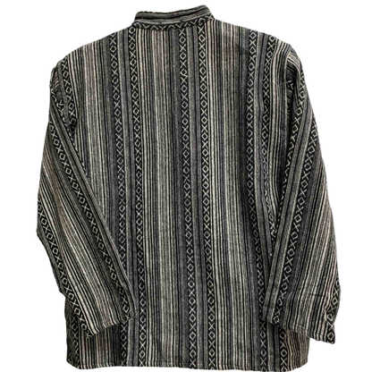 Men's Vintage Indian Ethnic Heavy Cotton Long Sleeve Striped Hippie Boho Shirt Kurta Tunic